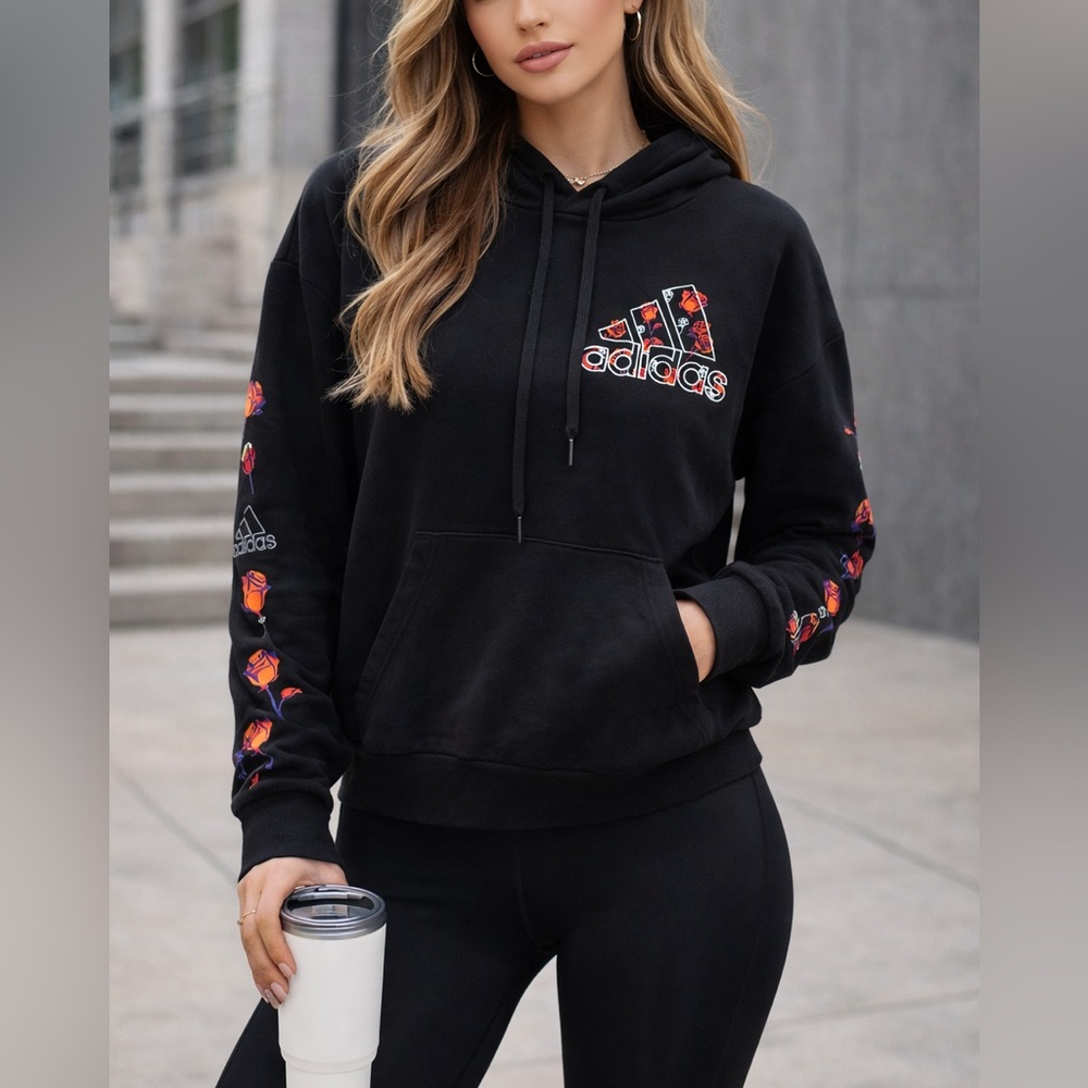 Adidas Black Floral Rose Hoodie Women's‎ Large
